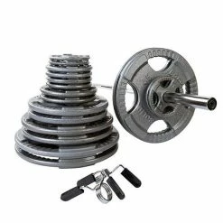 WebCitz - The Fitness Store Free Weights Body Solid 400 Lb Gray Cast Iron Grip Olympic Weight Set With Bar And Collars