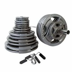 WebCitz - The Fitness Store Free Weights Body Solid 500 Lb Gray Cast Iron Grip Olympic Weight Set With Bar And Collars